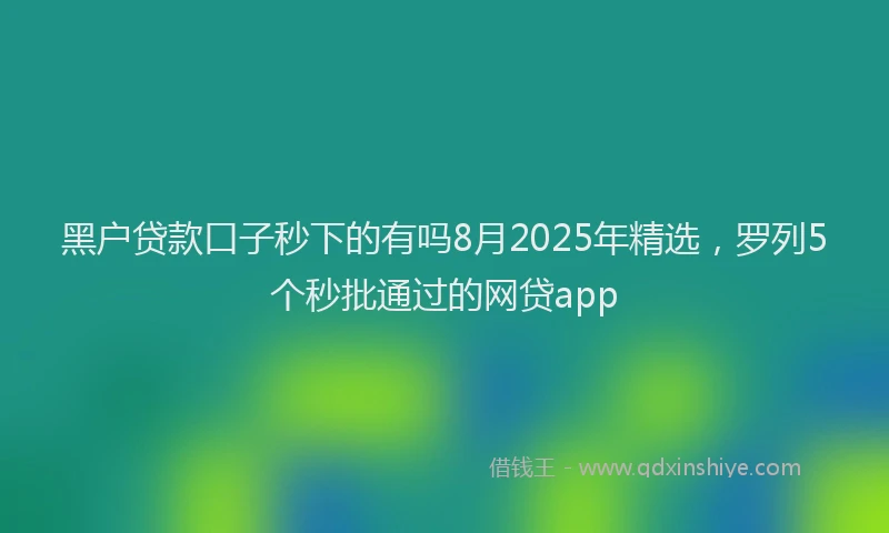 黑户贷款口子秒下的有吗8月2025年精选，罗列5个秒批通过的网贷app