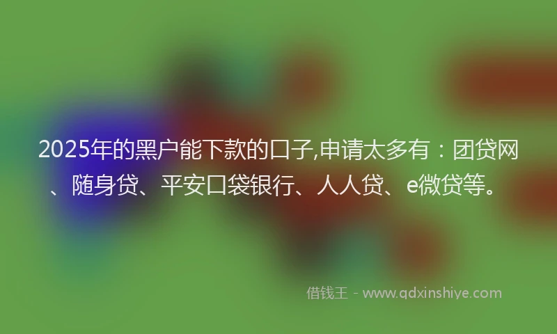 2025年的黑户能下款的口子,申请太多有：团贷网、随身贷、平安口袋银行、人人贷、e微贷等。
