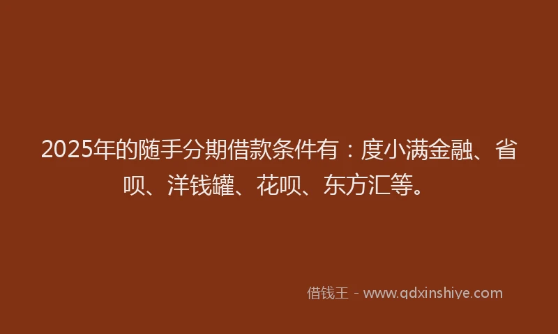 2025年的随手分期借款条件有：度小满金融、省呗、洋钱罐、花呗、东方汇等。
