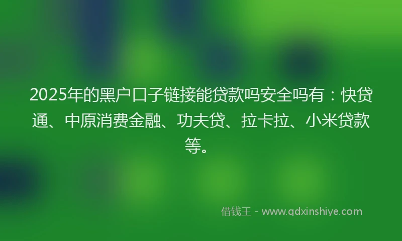 2025年的黑户口子链接能贷款吗安全吗有：快贷通、中原消费金融、功夫贷、拉卡拉、小米贷款等。