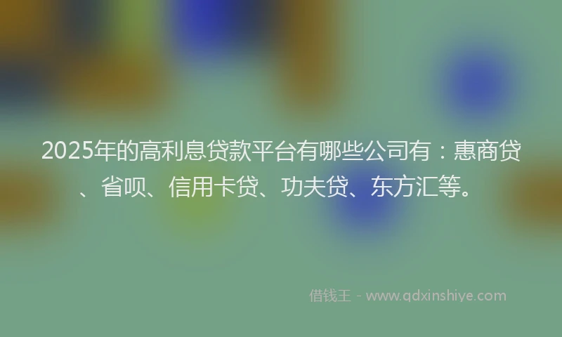 2025年的高利息贷款平台有哪些公司有：惠商贷、省呗、信用卡贷、功夫贷、东方汇等。