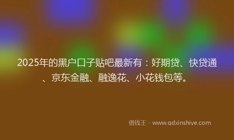 2025年的黑户口子贴吧最新有：好期贷、快贷通、京东金融、融逸花、小花钱包等。