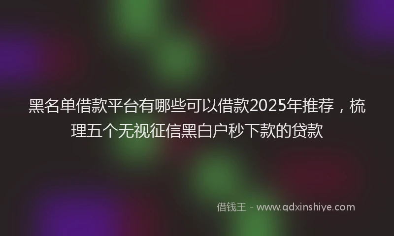 黑名单借款平台有哪些可以借款2025年推荐，梳理五个无视征信黑白户秒下款的贷款