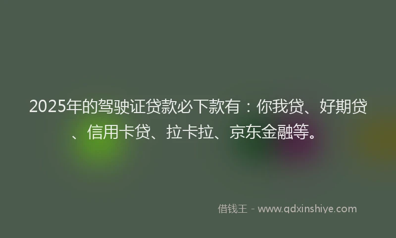 2025年的驾驶证贷款必下款有：你我贷、好期贷、信用卡贷、拉卡拉、京东金融等。