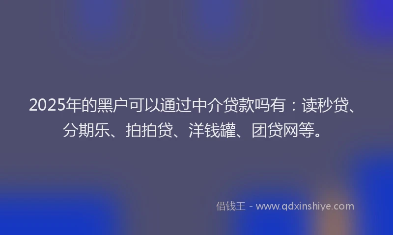 2025年的黑户可以通过中介贷款吗有：读秒贷、分期乐、拍拍贷、洋钱罐、团贷网等。