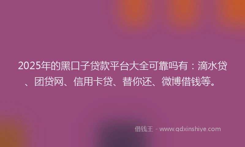 2025年的黑口子贷款平台大全可靠吗有：滴水贷、团贷网、信用卡贷、替你还、微博借钱等。