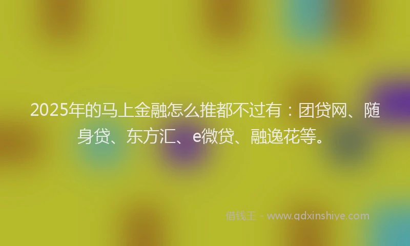 2025年的马上金融怎么推都不过有：团贷网、随身贷、东方汇、e微贷、融逸花等。