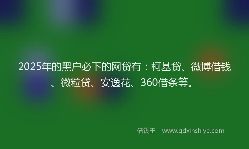 2025年的黑户必下的网贷有：柯基贷、微博借钱、微粒贷、安逸花、360借条等。