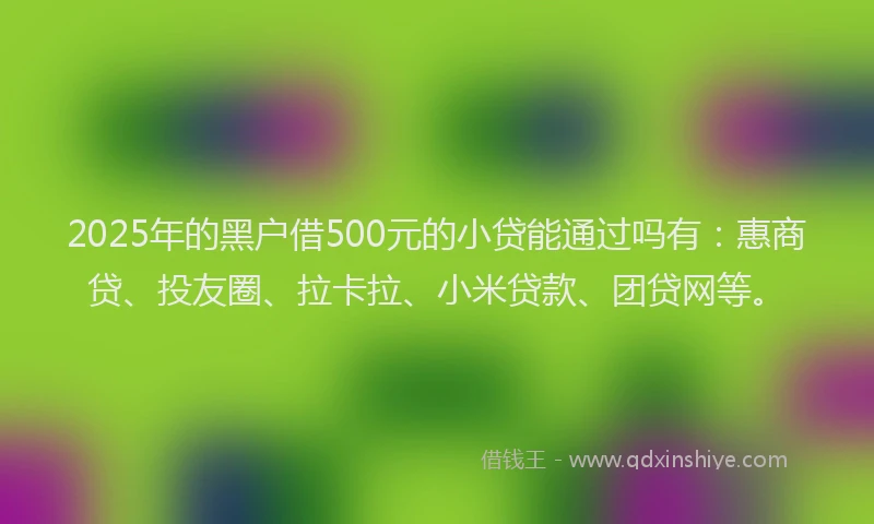 2025年的黑户借500元的小贷能通过吗有：惠商贷、投友圈、拉卡拉、小米贷款、团贷网等。