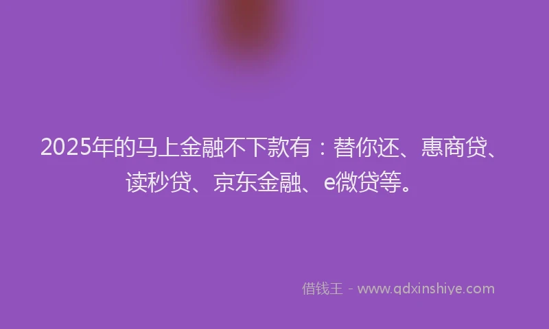 2025年的马上金融不下款有：替你还、惠商贷、读秒贷、京东金融、e微贷等。