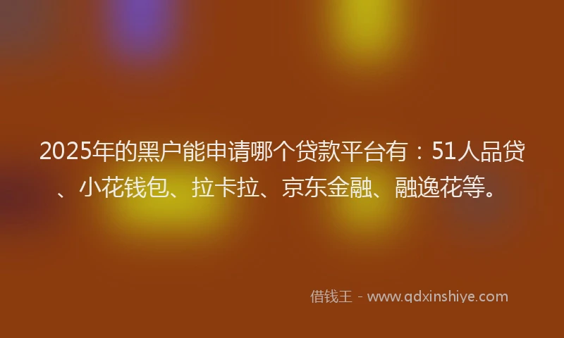 2025年的黑户能申请哪个贷款平台有：51人品贷、小花钱包、拉卡拉、京东金融、融逸花等。