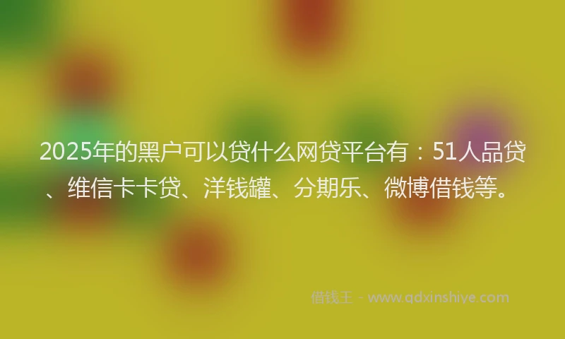 2025年的黑户可以贷什么网贷平台有：51人品贷、维信卡卡贷、洋钱罐、分期乐、微博借钱等。