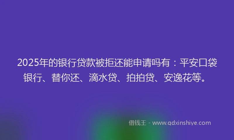 2025年的银行贷款被拒还能申请吗有：平安口袋银行、替你还、滴水贷、拍拍贷、安逸花等。