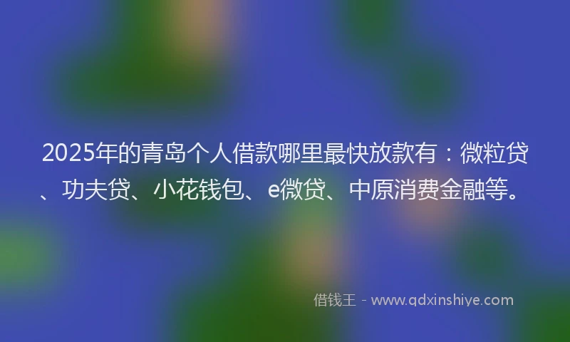 2025年的青岛个人借款哪里最快放款有：微粒贷、功夫贷、小花钱包、e微贷、中原消费金融等。