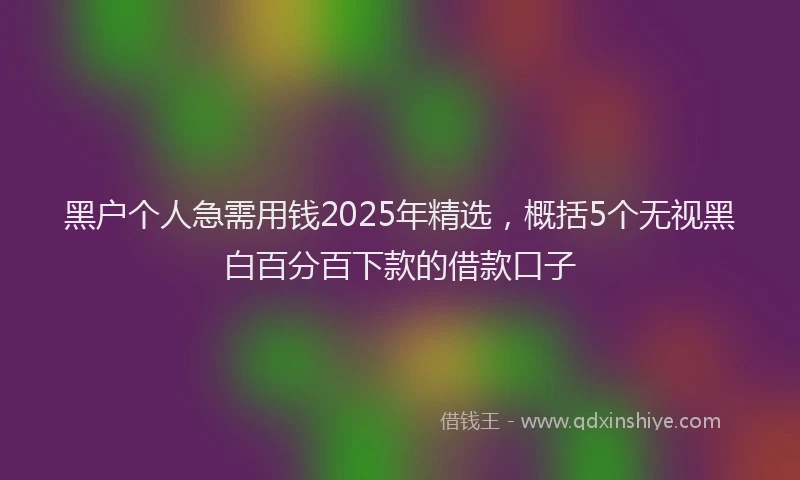 黑户个人急需用钱2025年精选，概括5个无视黑白百分百下款的借款口子