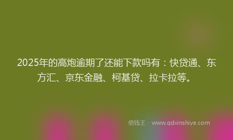 2025年的高炮逾期了还能下款吗有：快贷通、东方汇、京东金融、柯基贷、拉卡拉等。