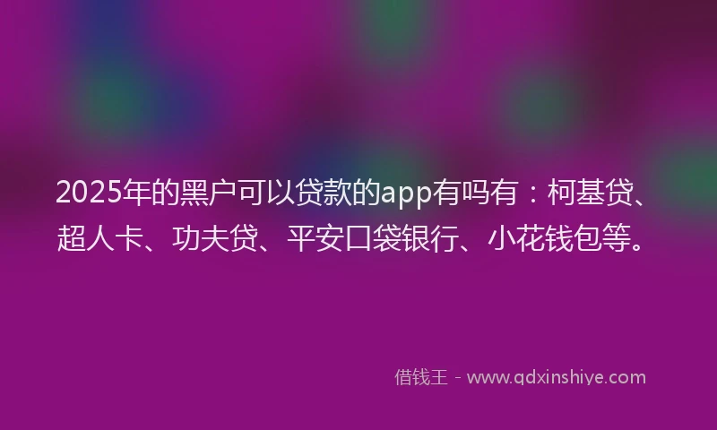 2025年的黑户可以贷款的app有吗有：柯基贷、超人卡、功夫贷、平安口袋银行、小花钱包等。