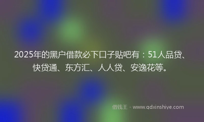 2025年的黑户借款必下口子贴吧有：51人品贷、快贷通、东方汇、人人贷、安逸花等。