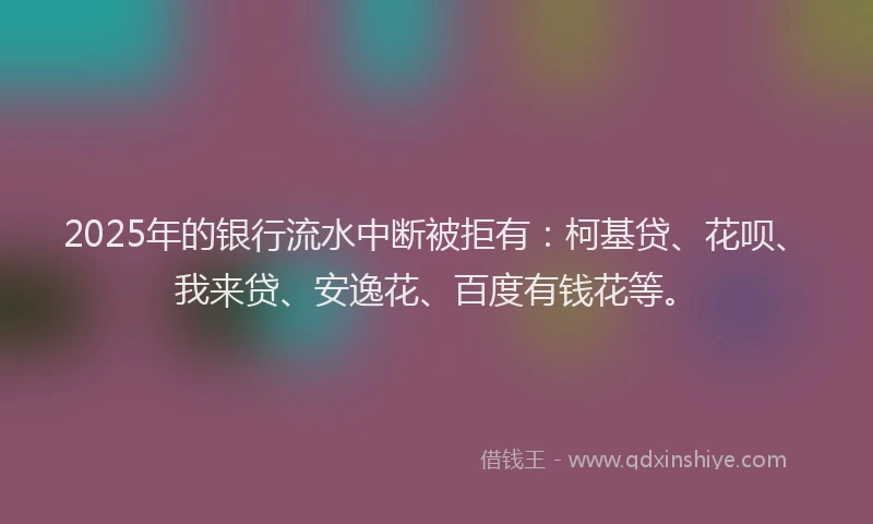 2025年的银行流水中断被拒有：柯基贷、花呗、我来贷、安逸花、百度有钱花等。