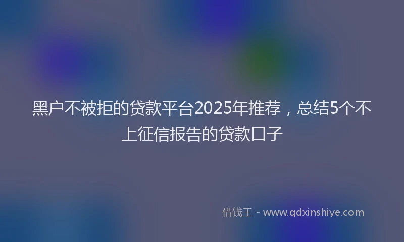 黑户不被拒的贷款平台2025年推荐，总结5个不上征信报告的贷款口子