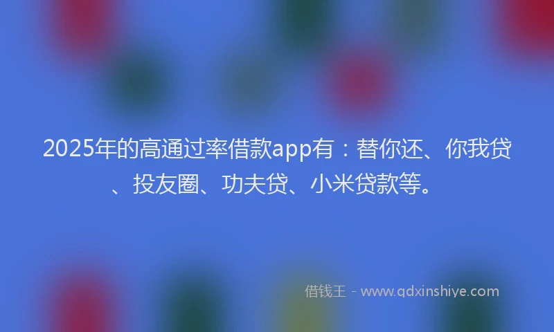 2025年的高通过率借款app有：替你还、你我贷、投友圈、功夫贷、小米贷款等。