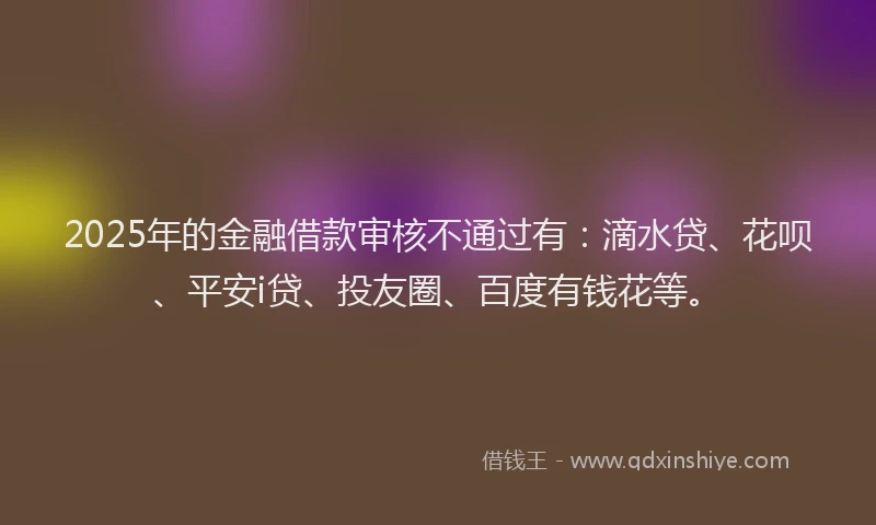 2025年的金融借款审核不通过有：滴水贷、花呗、平安i贷、投友圈、百度有钱花等。