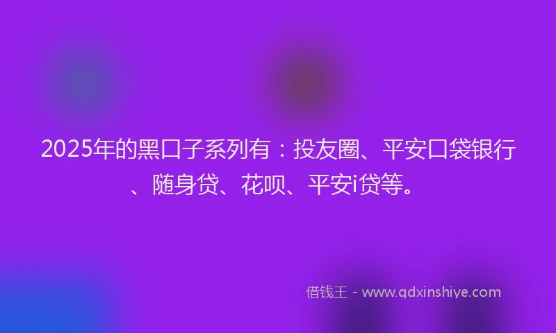 2025年的黑口子系列有：投友圈、平安口袋银行、随身贷、花呗、平安i贷等。