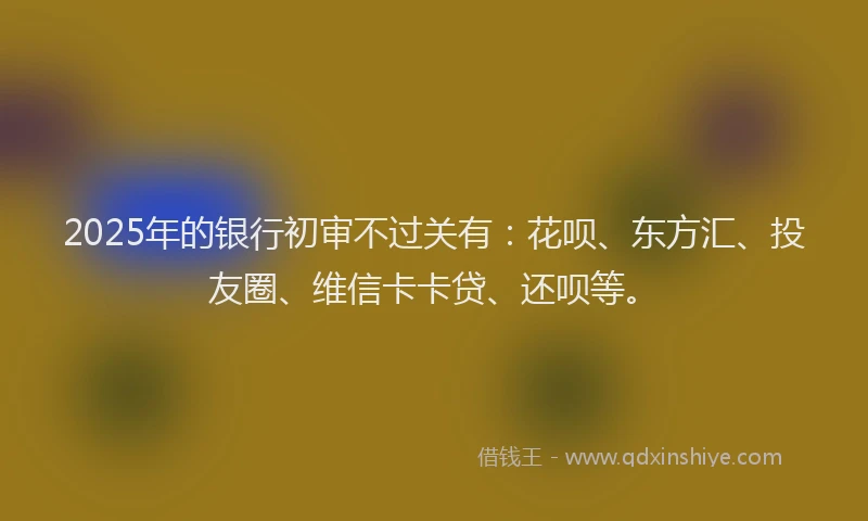 2025年的银行初审不过关有：花呗、东方汇、投友圈、维信卡卡贷、还呗等。