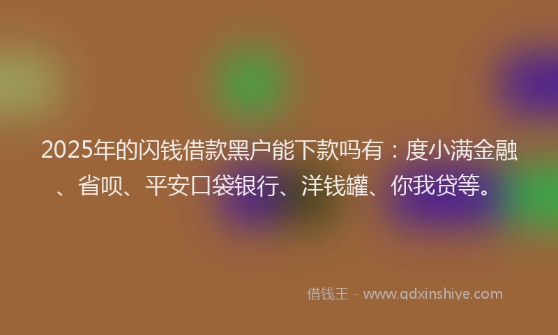2025年的闪钱借款黑户能下款吗有：度小满金融、省呗、平安口袋银行、洋钱罐、你我贷等。