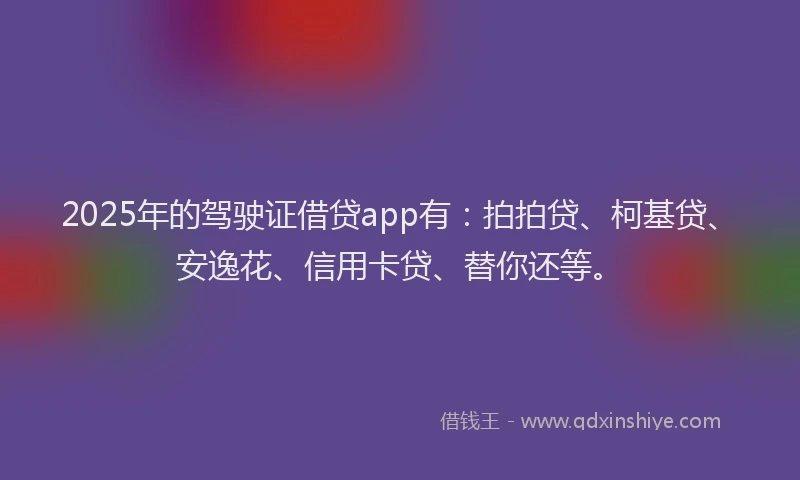 2025年的驾驶证借贷app有：拍拍贷、柯基贷、安逸花、信用卡贷、替你还等。