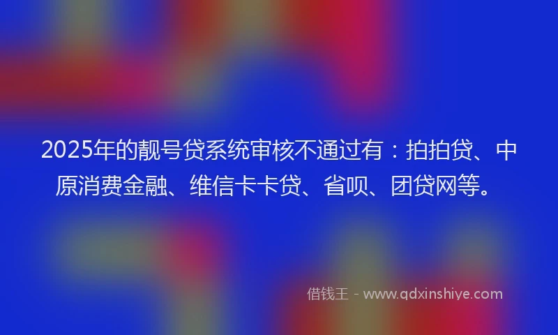 2025年的靓号贷系统审核不通过有：拍拍贷、中原消费金融、维信卡卡贷、省呗、团贷网等。