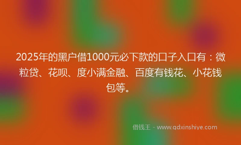 2025年的黑户借1000元必下款的口子入口有：微粒贷、花呗、度小满金融、百度有钱花、小花钱包等。