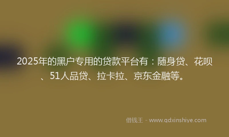 2025年的黑户专用的贷款平台有：随身贷、花呗、51人品贷、拉卡拉、京东金融等。