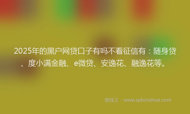 2025年的黑户网贷口子有吗不看征信有：随身贷、度小满金融、e微贷、安逸花、融逸花等。