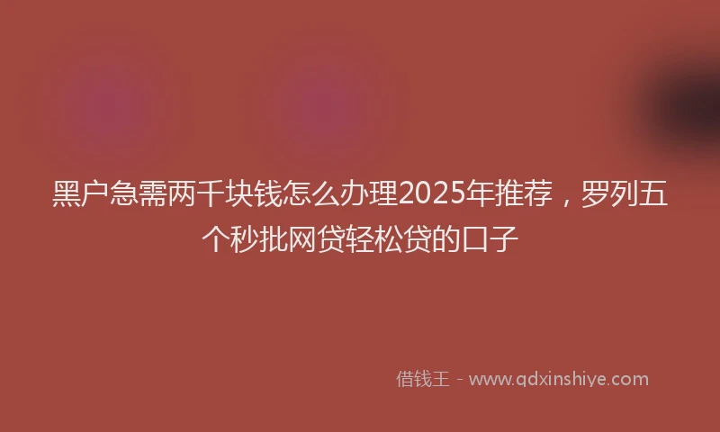 黑户急需两千块钱怎么办理2025年推荐，罗列五个秒批网贷轻松贷的口子