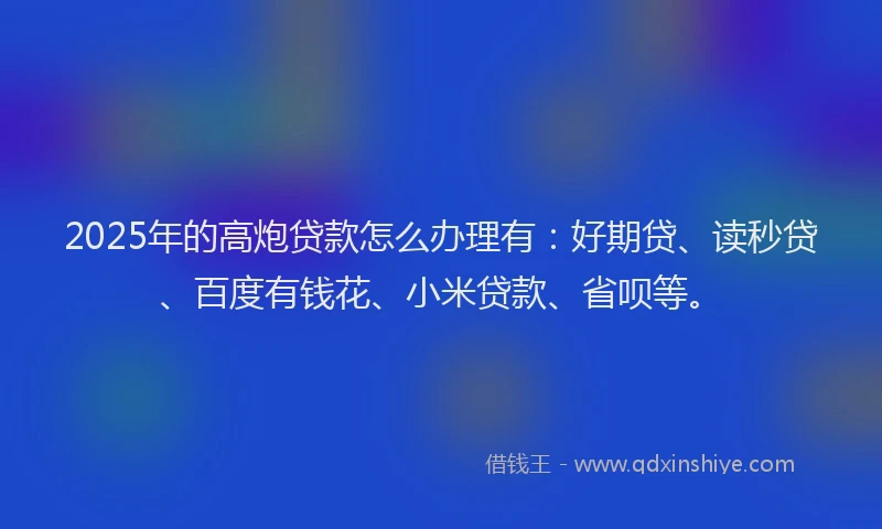 2025年的高炮贷款怎么办理有：好期贷、读秒贷、百度有钱花、小米贷款、省呗等。