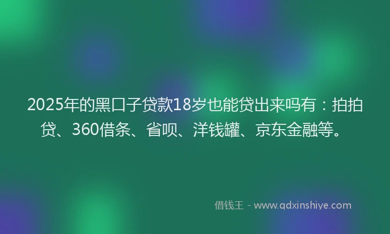 2025年的黑口子贷款18岁也能贷出来吗有：拍拍贷、360借条、省呗、洋钱罐、京东金融等。