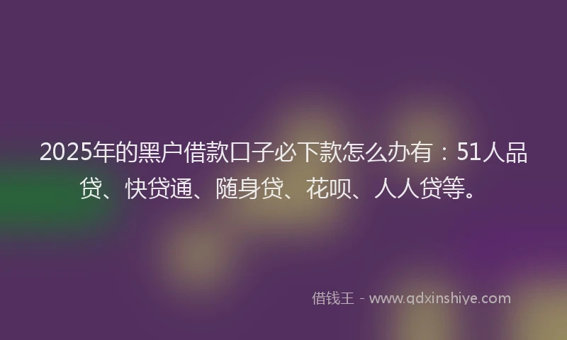 2025年的黑户借款口子必下款怎么办有：51人品贷、快贷通、随身贷、花呗、人人贷等。