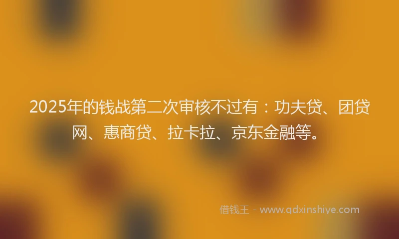 2025年的钱战第二次审核不过有：功夫贷、团贷网、惠商贷、拉卡拉、京东金融等。