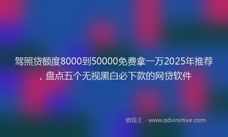 驾照贷额度8000到50000免费拿一万2025年推荐，盘点五个无视黑白必下款的网贷软件