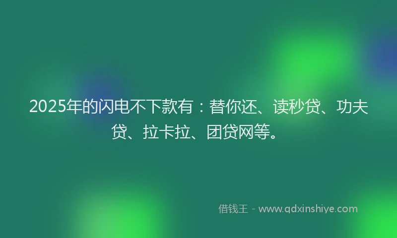 2025年的闪电不下款有：替你还、读秒贷、功夫贷、拉卡拉、团贷网等。