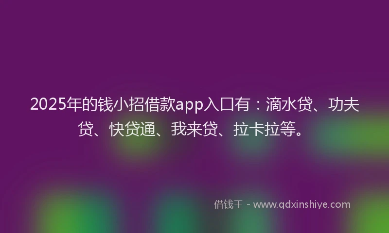 2025年的钱小招借款app入口有：滴水贷、功夫贷、快贷通、我来贷、拉卡拉等。