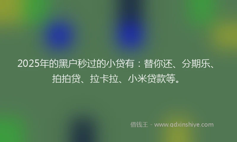 2025年的黑户秒过的小贷有：替你还、分期乐、拍拍贷、拉卡拉、小米贷款等。