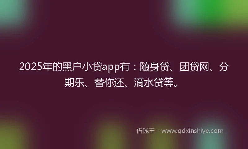 2025年的黑户小贷app有：随身贷、团贷网、分期乐、替你还、滴水贷等。
