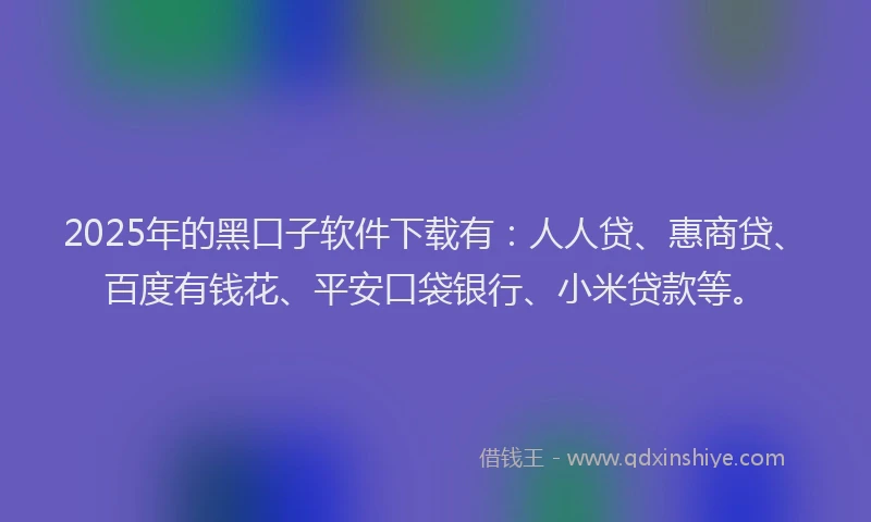 2025年的黑口子软件下载有：人人贷、惠商贷、百度有钱花、平安口袋银行、小米贷款等。