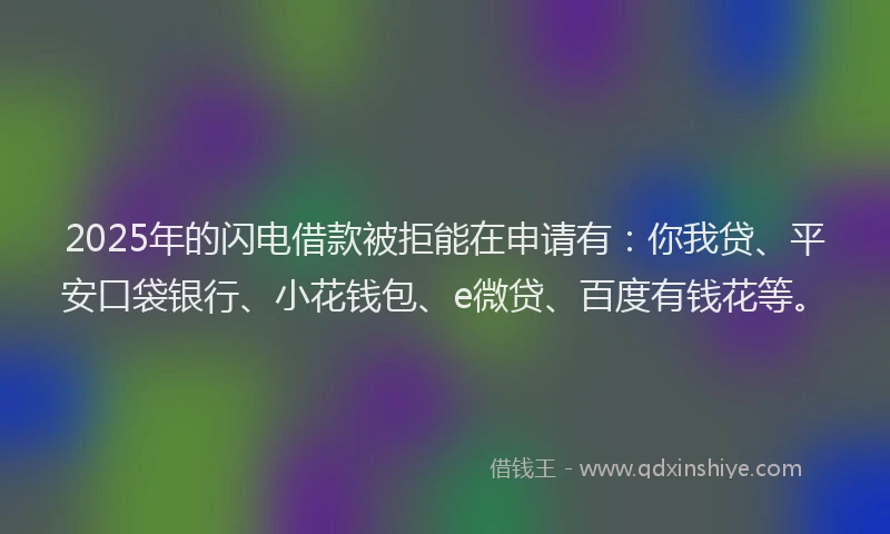 2025年的闪电借款被拒能在申请有：你我贷、平安口袋银行、小花钱包、e微贷、百度有钱花等。