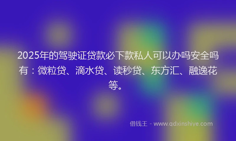 2025年的驾驶证贷款必下款私人可以办吗安全吗有：微粒贷、滴水贷、读秒贷、东方汇、融逸花等。