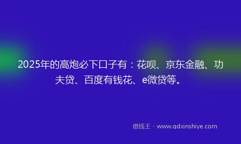 2025年的高炮必下口子有：花呗、京东金融、功夫贷、百度有钱花、e微贷等。