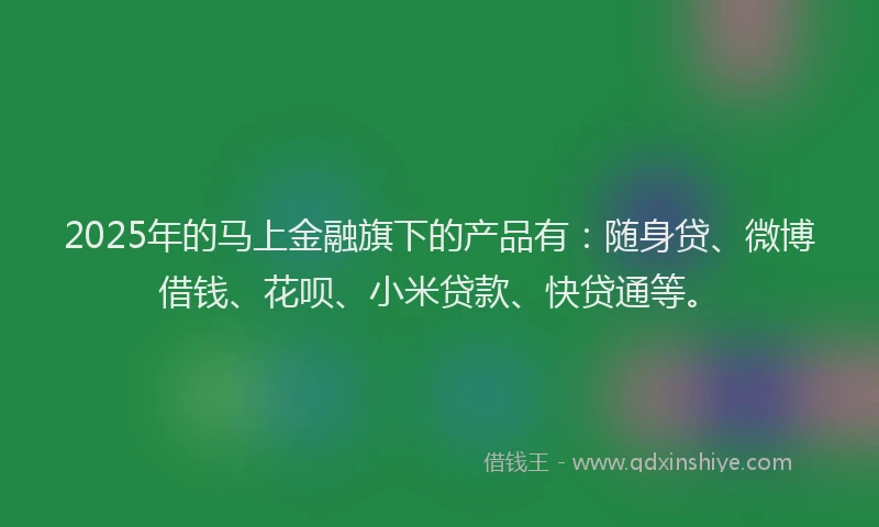 2025年的马上金融旗下的产品有：随身贷、微博借钱、花呗、小米贷款、快贷通等。