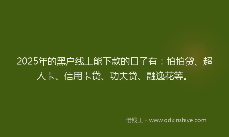 2025年的黑户线上能下款的口子有：拍拍贷、超人卡、信用卡贷、功夫贷、融逸花等。